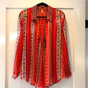 Free People Sheer Floral Button-Down Shirt